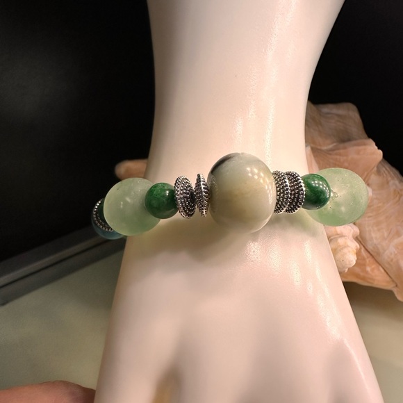 GAMBLER AMAZONITE + SEA GLASS STONES NATURAL BRACELET size 7” - Picture 15 of 15
